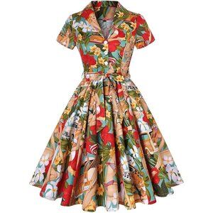 Women's Vintage Hepburn style Tea Swing Cocktail Party Dress with short-sleeved